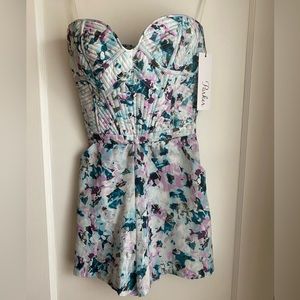 Parker silk floral strapless romper
